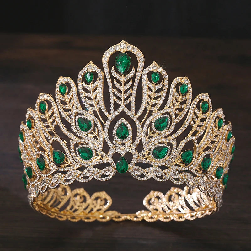 Tall Crystal Pageant Crown Winners Tiara Hair Special Event Accessory, make a statement at your next big moment with this stunning peacock feather crystal tiara!