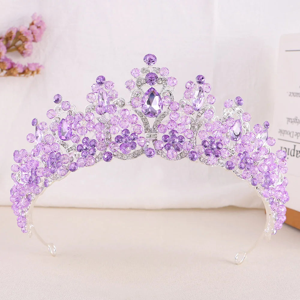quinceanera Crystal Tiara Rhinestone Party Pageant Crown Accessory, Shine like a star with our Pink Purple Crystal Bead Rhinestone Pageant T