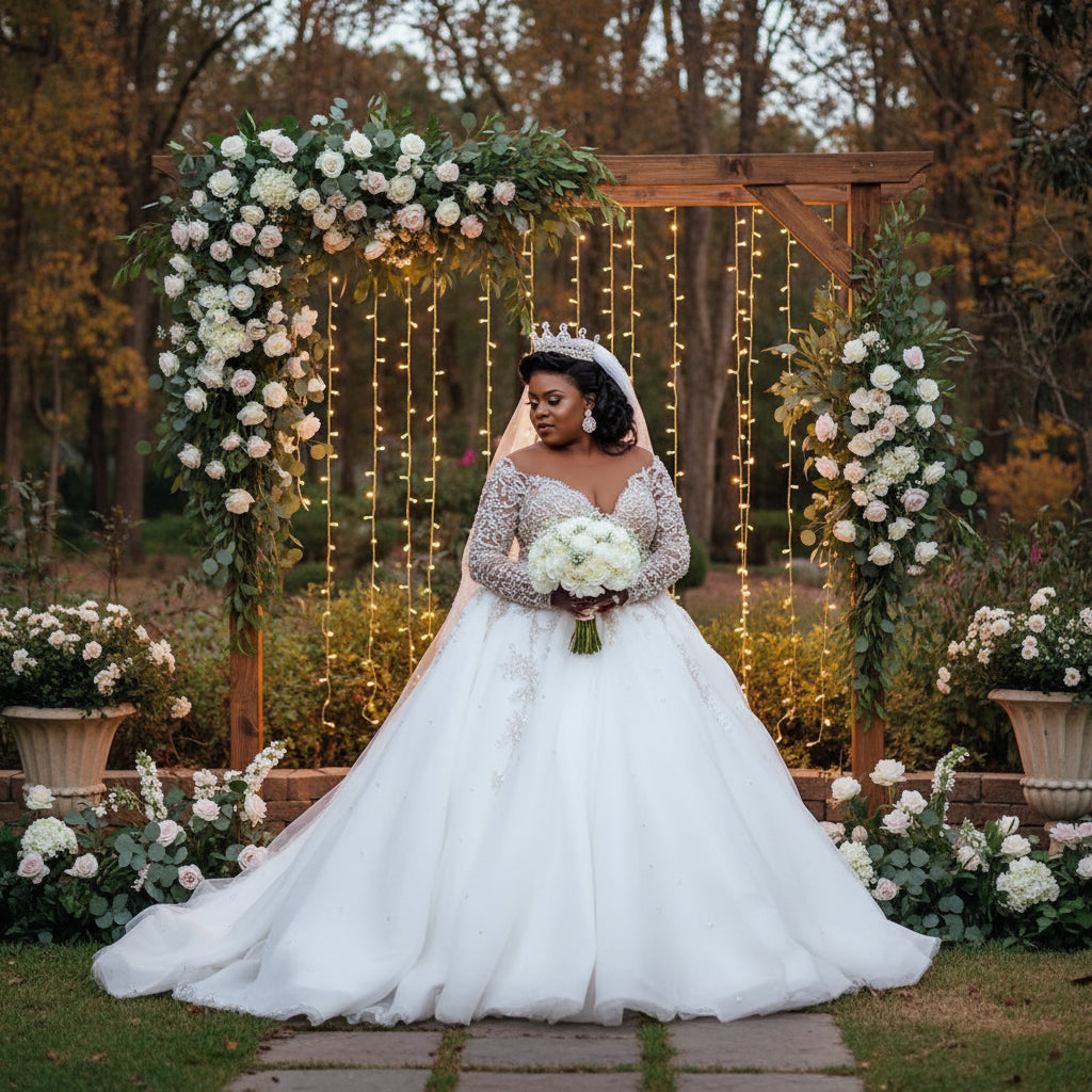 Plus Size White Wedding Dress Lace Pearl Sequins Bridal Gown