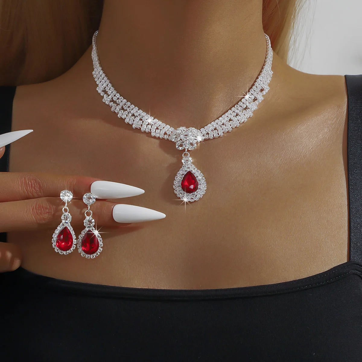 Jewelry Set 3 Piece Necklace Earrings Crystal Wedding Accessories, Indulge in luxury with our 3PC Women's Fashion Crystal Chain W