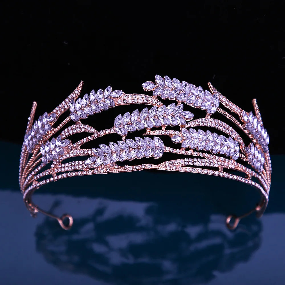 Crystal Tiara Headband Classic Wheat Leaf Crown Party Hair Accessory, Elevate your look with our Classic Crystal Leaf Tiara Crown