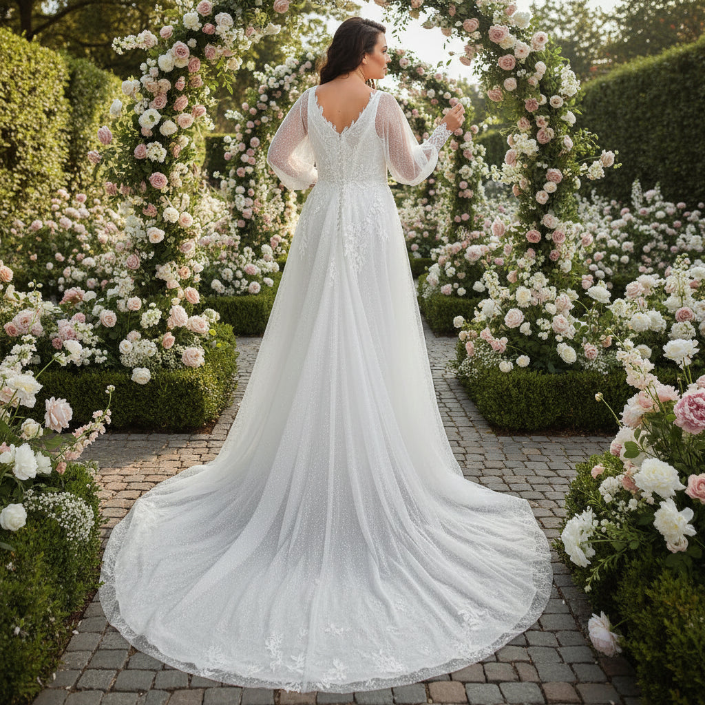 Plus Size Wedding Dress A Line Lace Sweep Train Bridal Gown