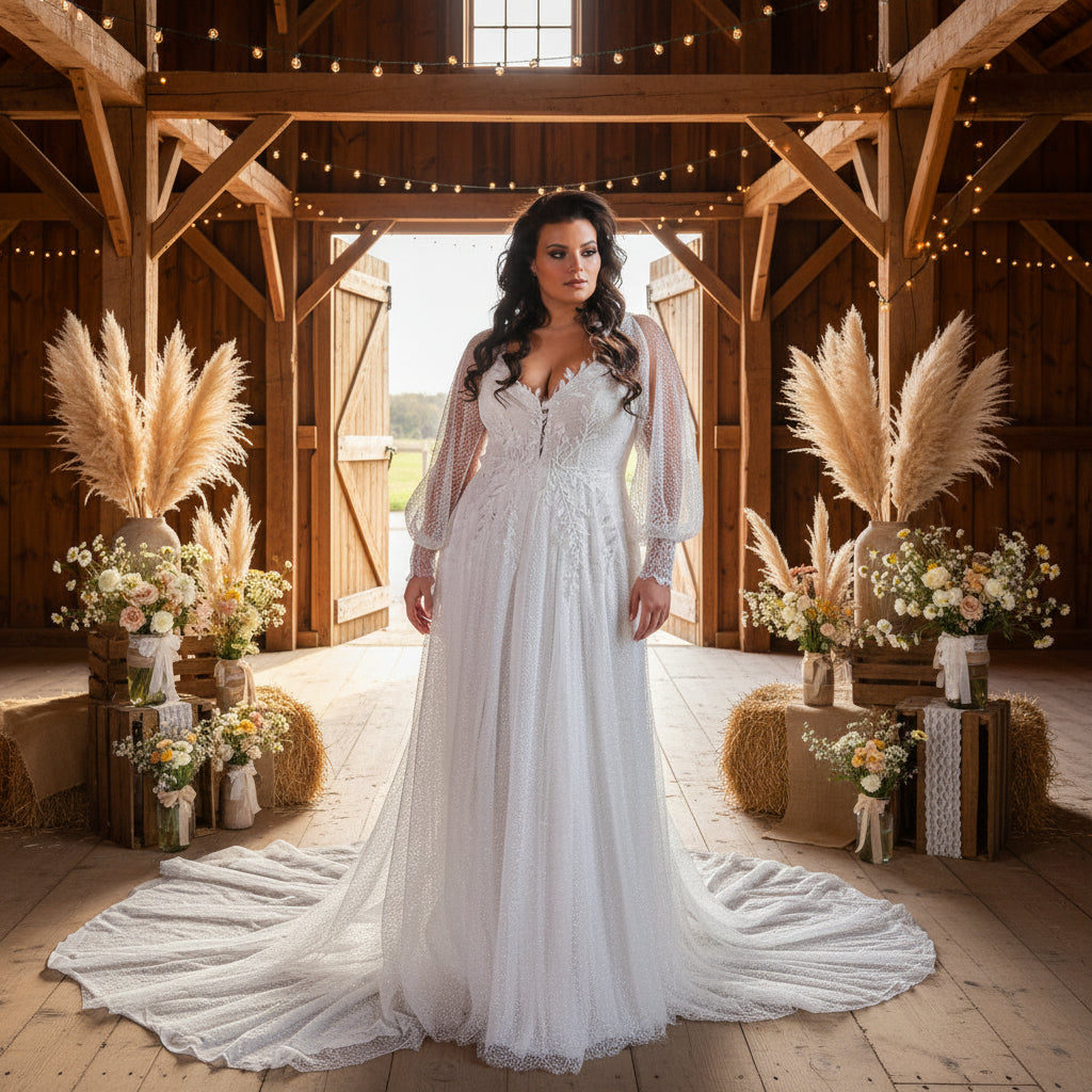 Plus Size Wedding Dress A Line Lace Sweep Train Bridal Gown