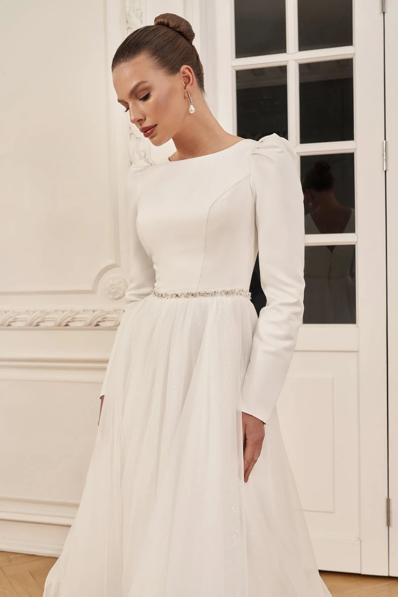 Tea Length Wedding Dress Soft Satin A Line Bridal Gown, embrace your inner boho princess in this enchanting short wedding dress, perfect for civil ceremonies and intimate celebrations