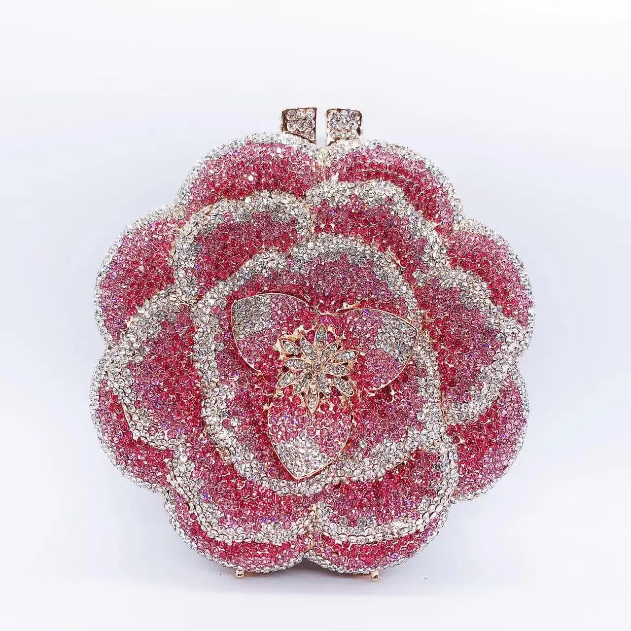 Crystal Rose Clutch Purse Rhinestone Evening Wedding Party Purse, elevate your evening with this exquisite rose floral mini clutch