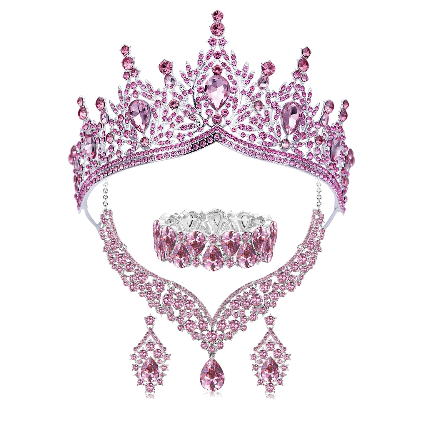 Crystal Tiara Jewelry Set Necklace Earrings Bracelet Party Accessories, shine like royalty with this glamorous crystal tiara jewelry set