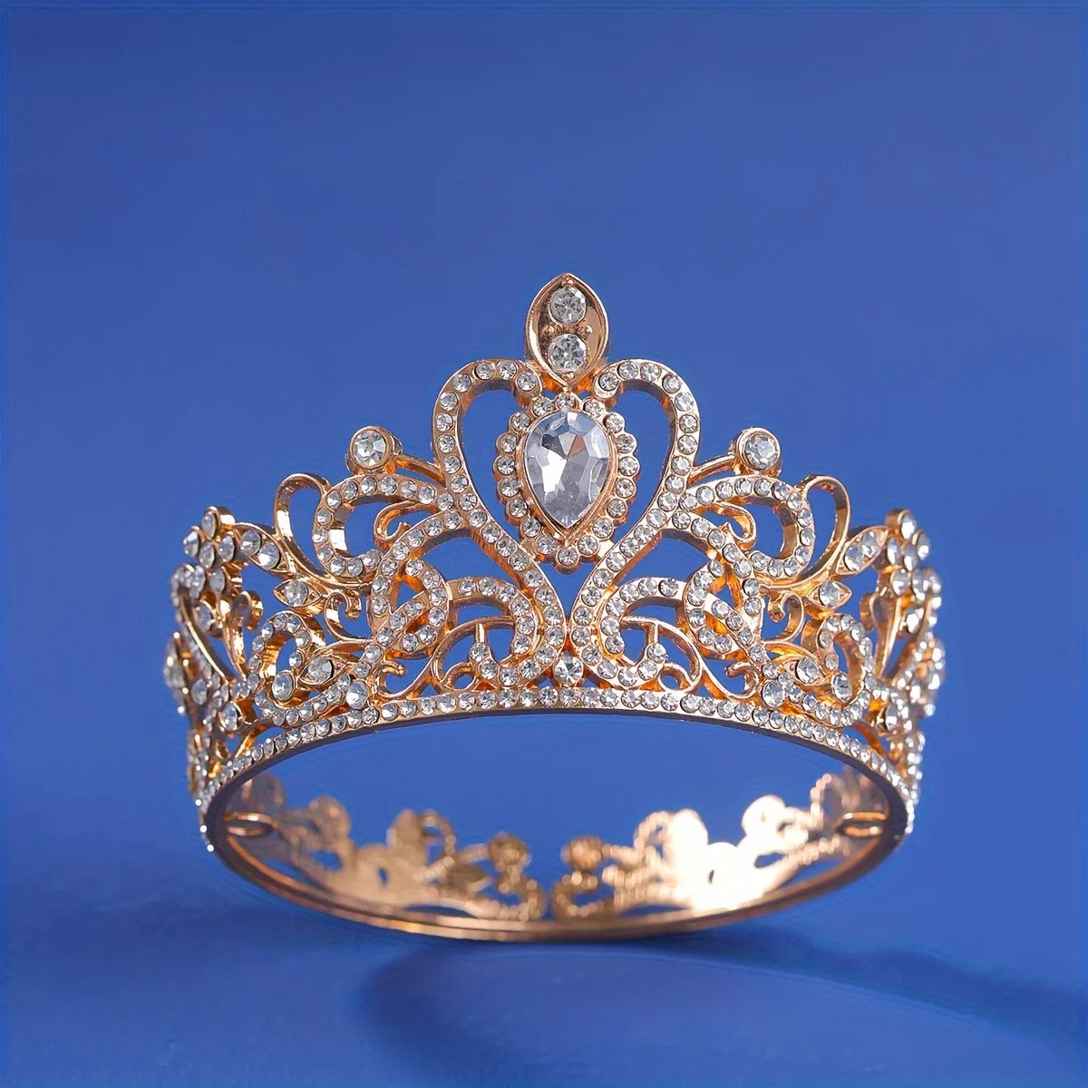 Round Crown Royal Queen King Party Hair Accessories, Add a touch of royalty to your special occasion with our Crystal Heart Crown