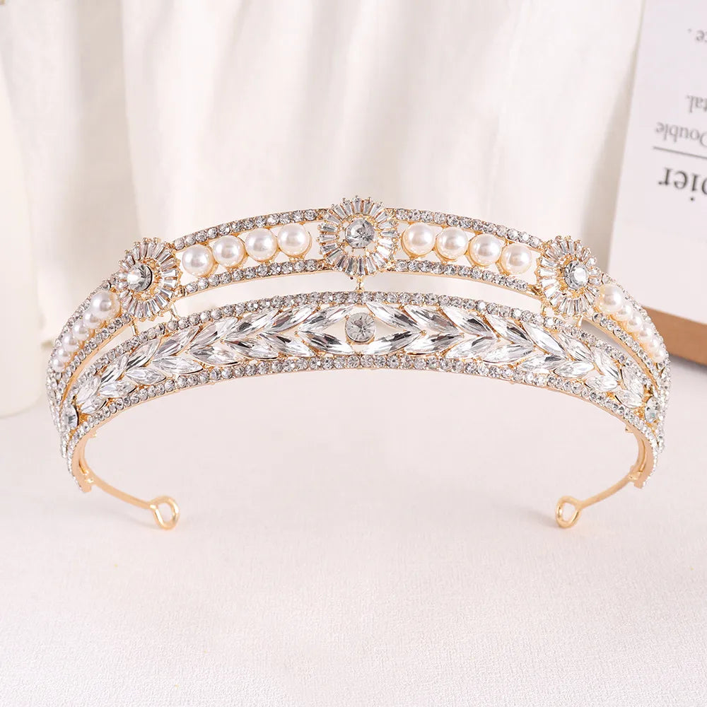 Wedding Tiara Crystal Headband Crown Pearl Bridal Hair Accessory, Elevate your bridal event with our stunning tiara headband.