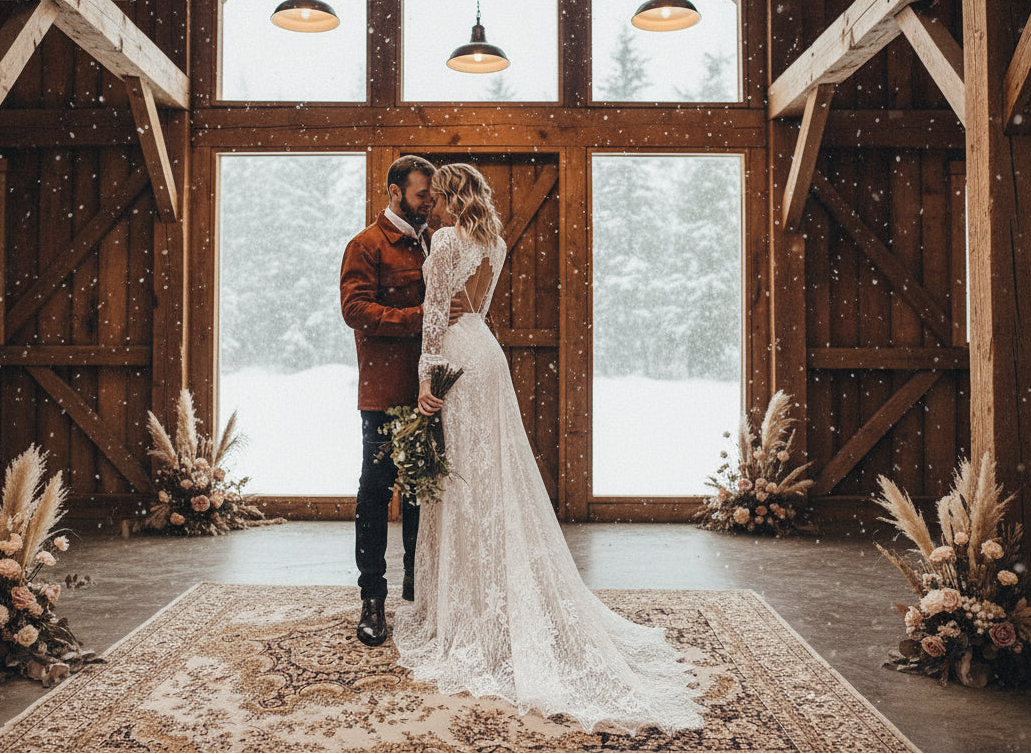 Lace Boho Wedding Dress Deep V Neck Open Back Long Sleeve Bridal Gown, this enchanting boho bridal gown celebrates romance through intricate floral lace 