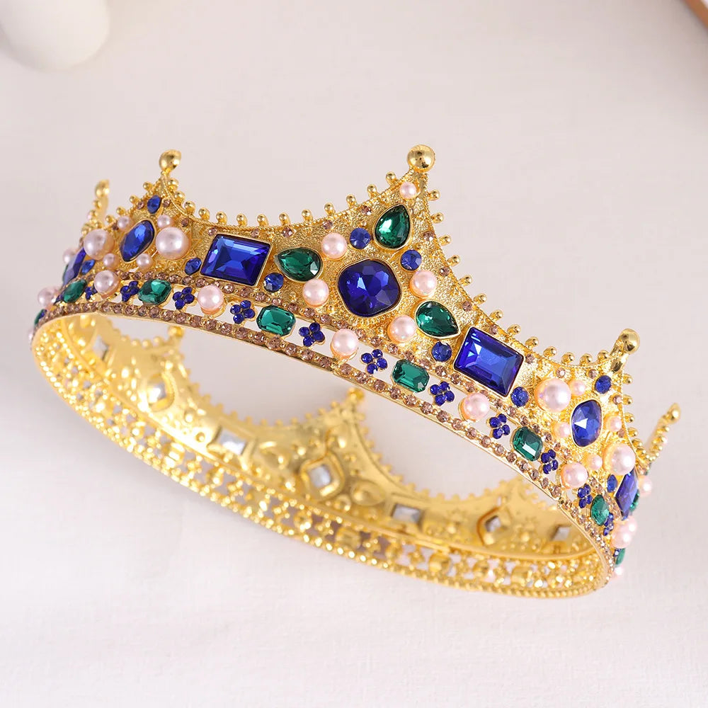 46677038137577Round Crown Royal King Party Hair Accessories, Elevate your party look with our exquisite Round Royal Crown, adorned with vibrant crystals 