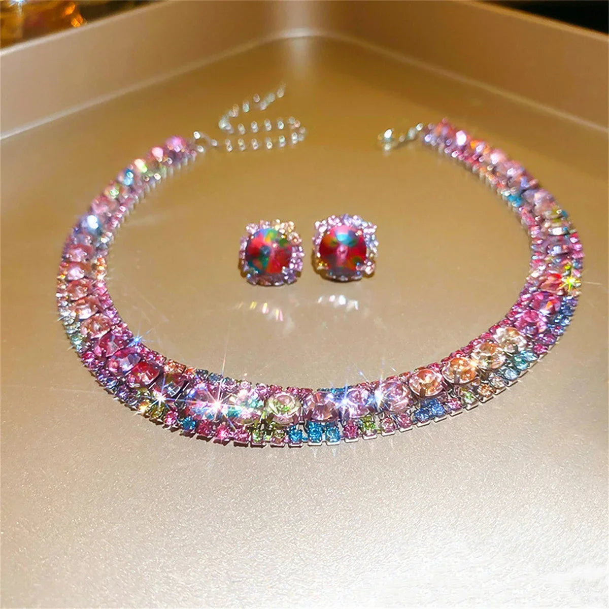 Crystal Choker Necklace Earring Set Party Bridal Accessories, Experience the ultimate in fashion with this sparkling necklace and earring set. 