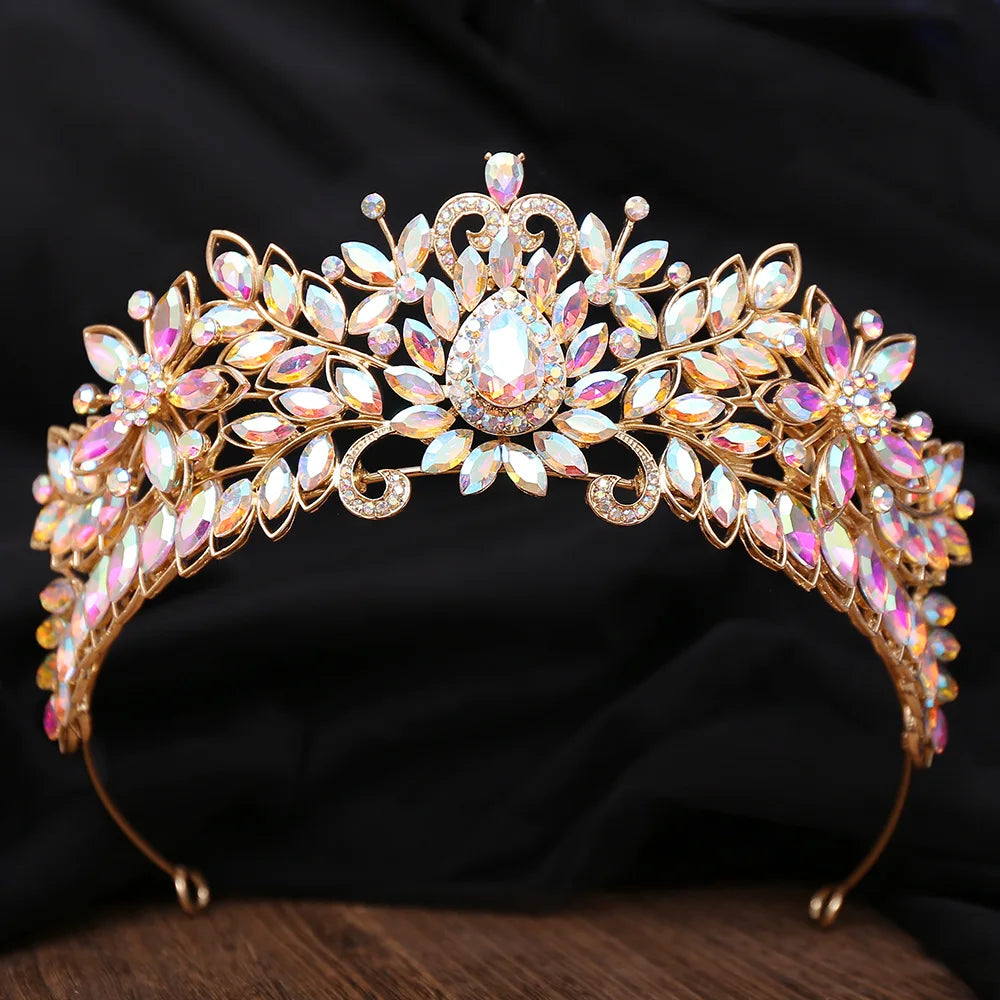 Quinceanera Tiara Flower Crystal Drop Party Crown Hair Accessory, elevate your bridal look with our stunning Flower Crystal Drop AB Bridal Crown Hair Accessory.