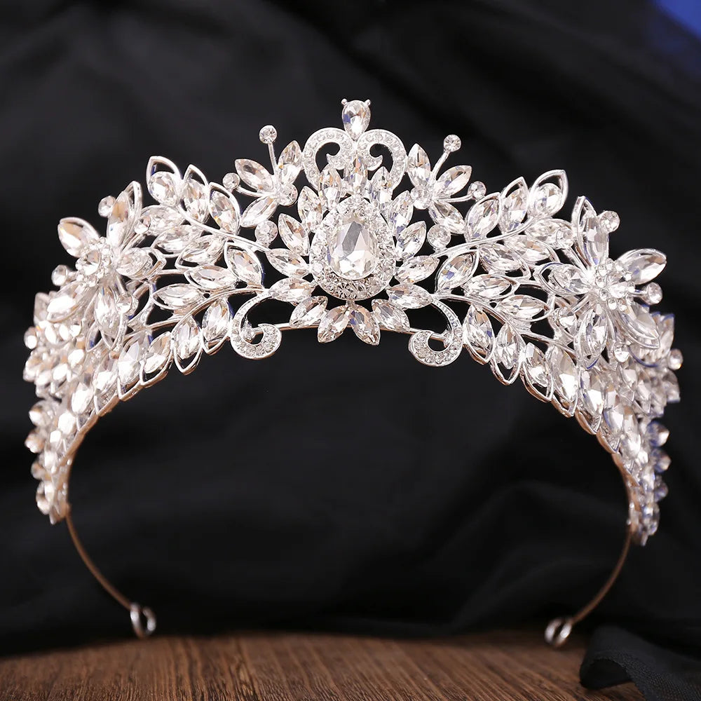 Quinceanera Tiara Flower Crystal Drop Party Crown Hair Accessory, elevate your bridal look with our stunning Flower Crystal Drop AB Bridal Crown Hair Accessory.