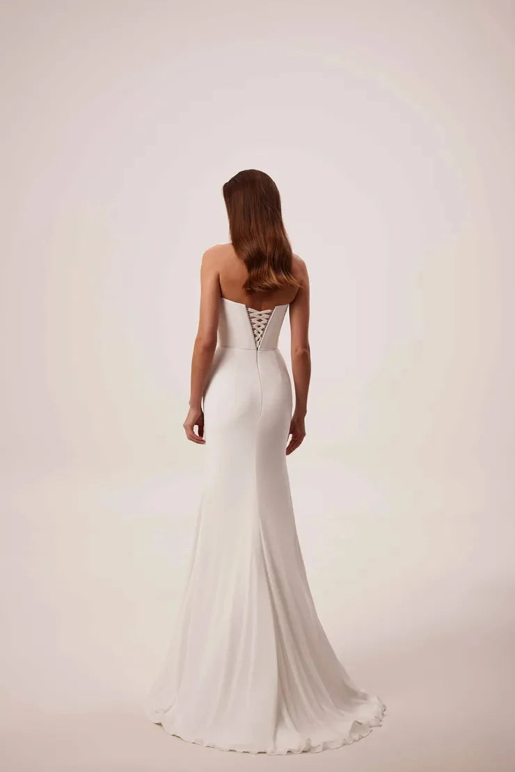 Boho Wedding Dress Dainty Structured Strapless Mermaid Ivory / 22W