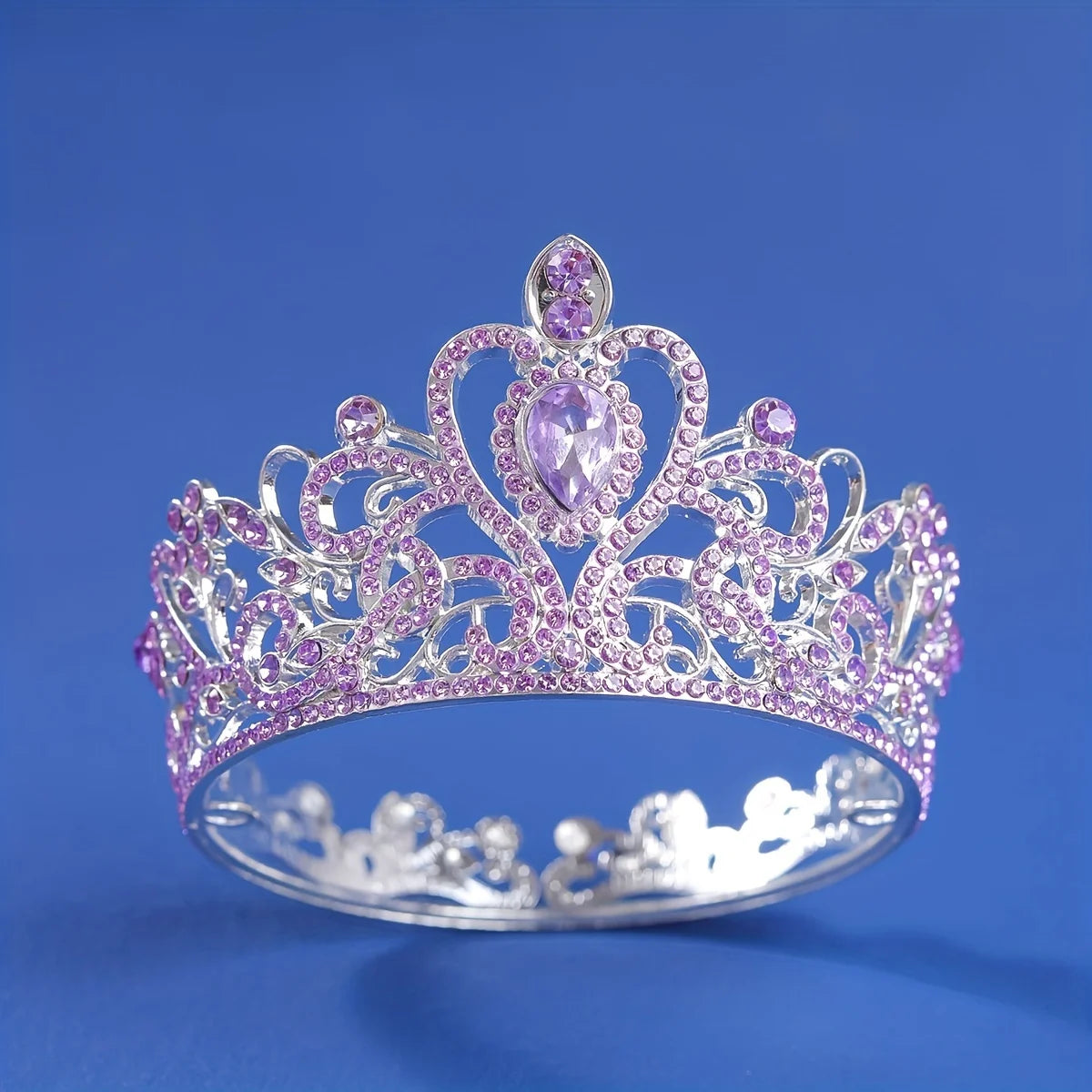 Round Crown Royal Queen King Party Hair Accessories, Add a touch of royalty to your special occasion with our Crystal Heart Crown