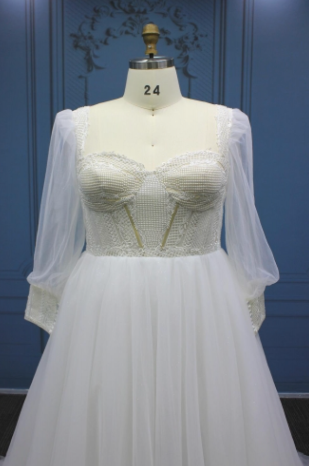 Plus Size Bridal Gown Long Sleeves Boho Style