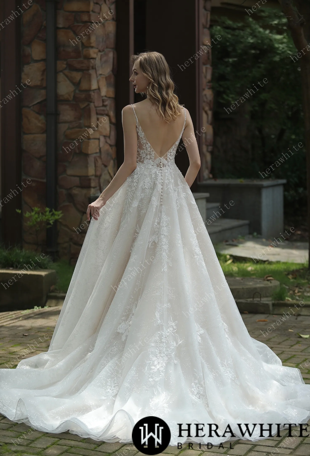 Wedding Dress Sparkly A-Line with Beaded Spaghetti Straps