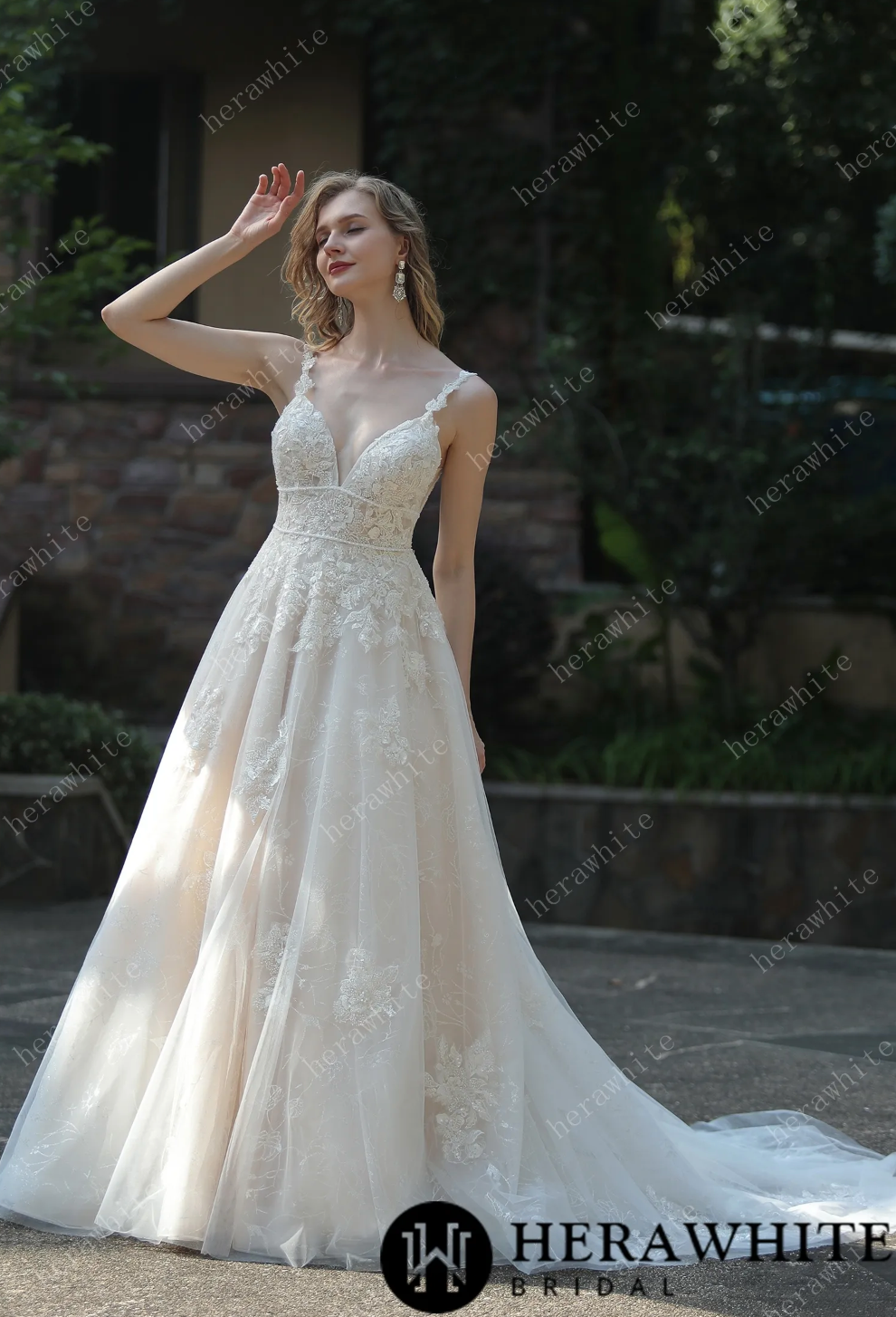 Wedding Dress Plunging Sweetheart Beaded with Double Band