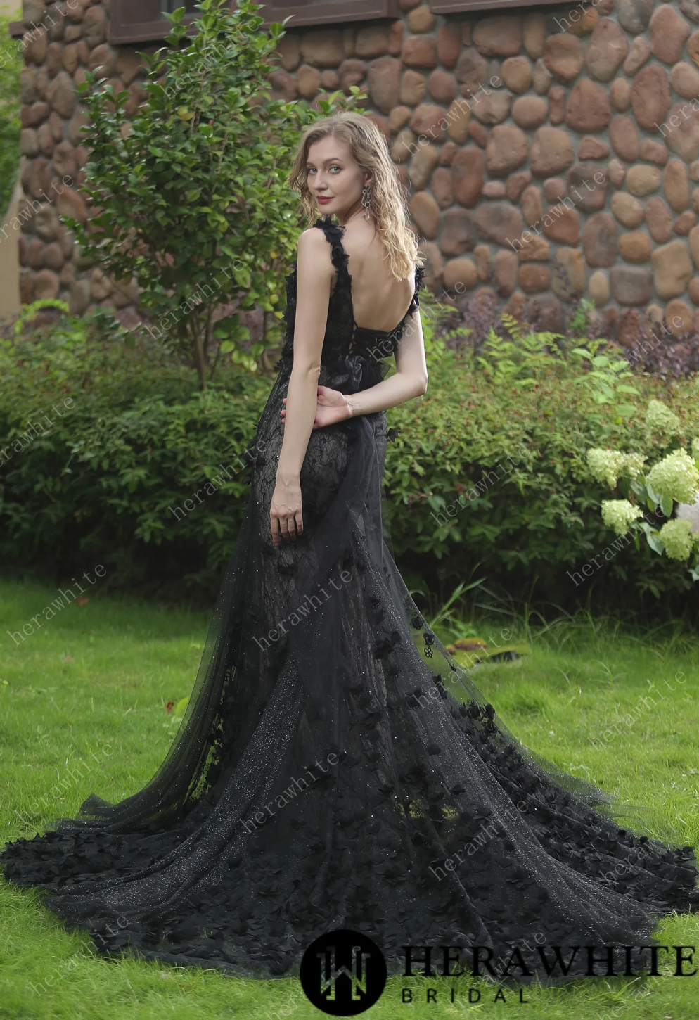 Wedding Dress 3D Petal Lace and Sparkle Tulle With Train