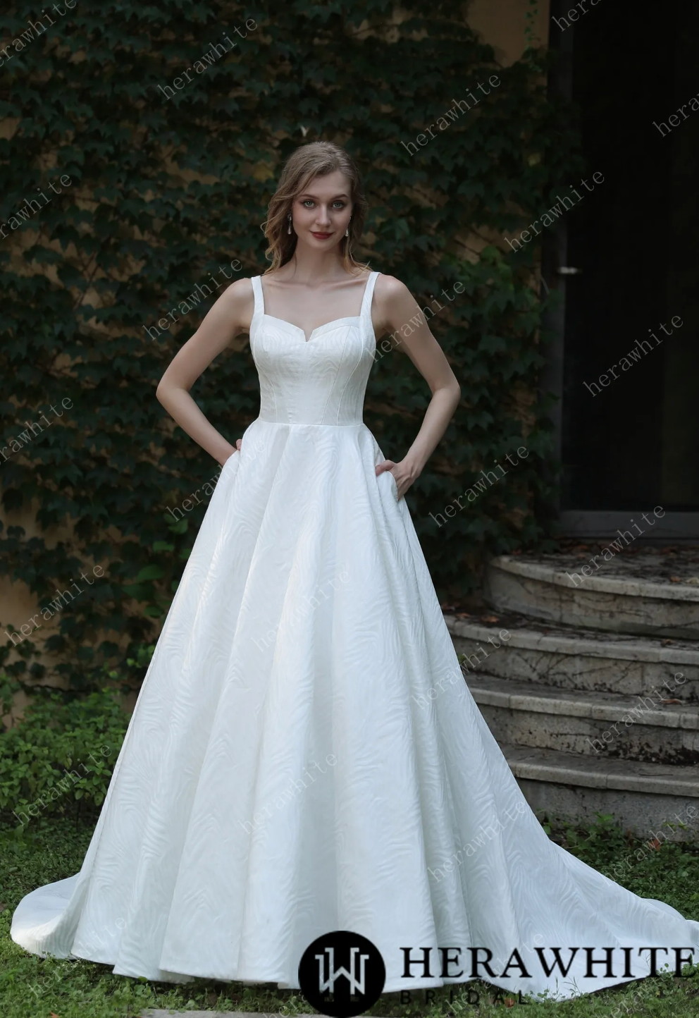 Wedding Dress Ballgown Satin With Shoulder Straps And Train