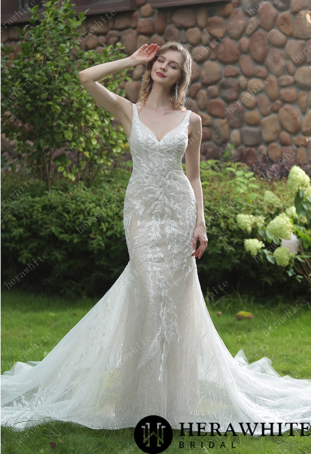Wedding Dress Mermaid With Embroidered Appliqués With Train