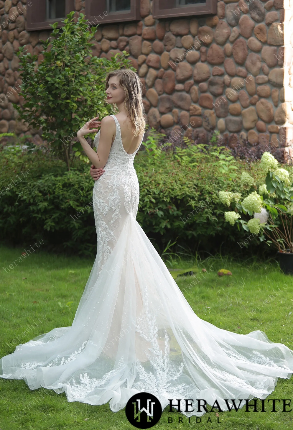 Wedding Dress Mermaid With Embroidered Appliqués With Train