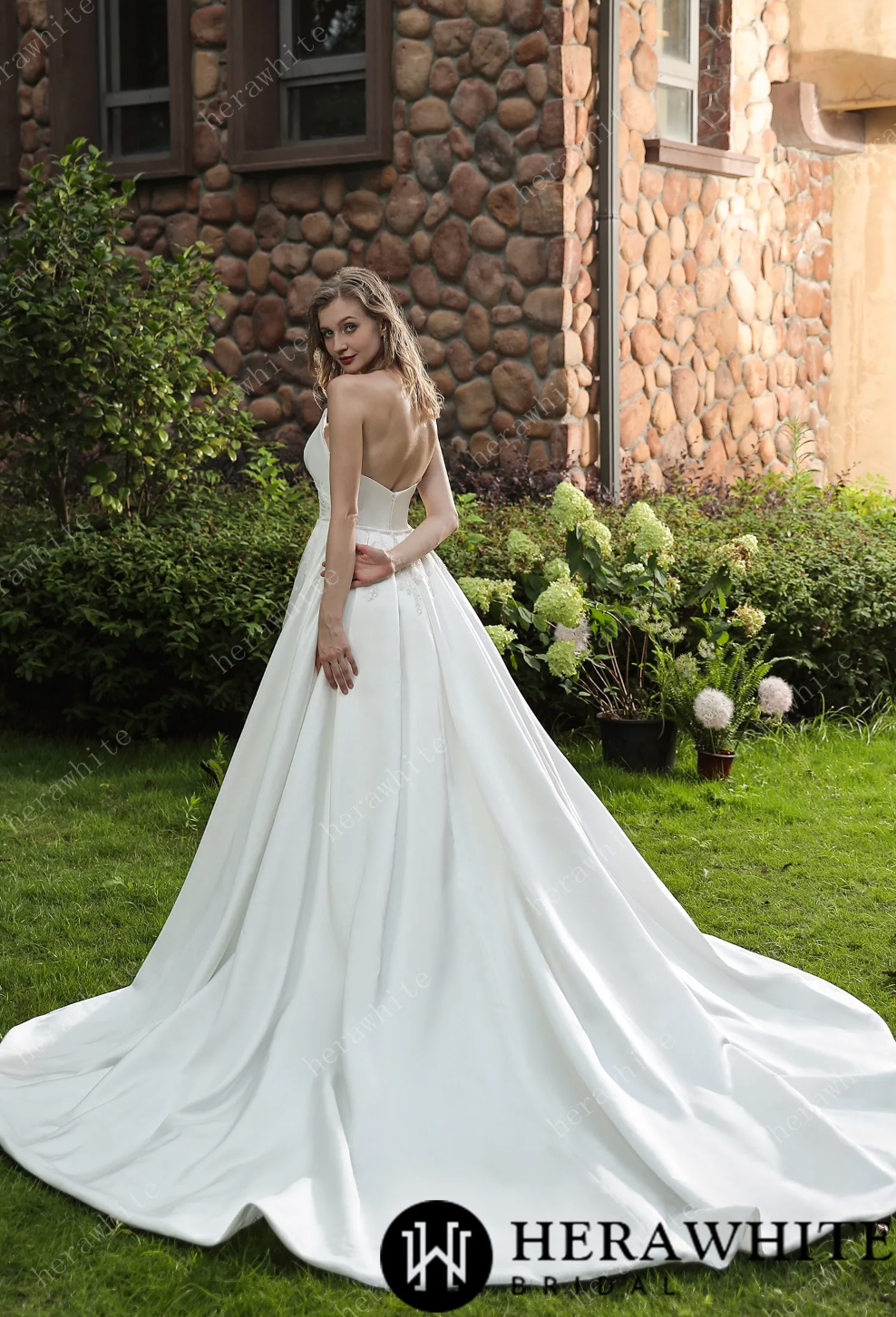 Wedding Dress Strapless Satin With Detachable Overskirt