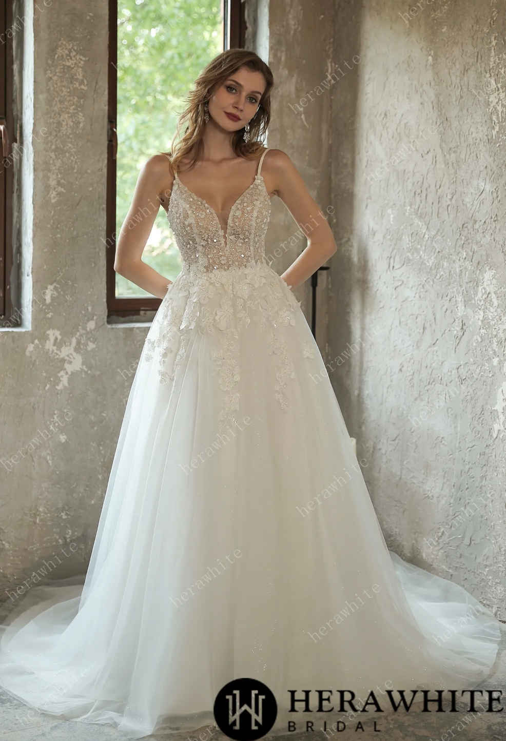 Wedding Dress Sequined A Line with Beaded Tulle Gown