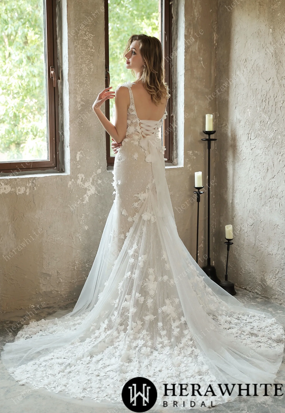 Wedding Dress 3D Petal Lace And Sparkle Tulle With Train