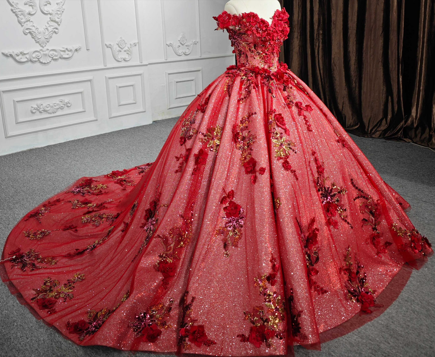 red quince dress with flowers Quinceanera Dress Red Flower Ball Gown Same As Photo / 16