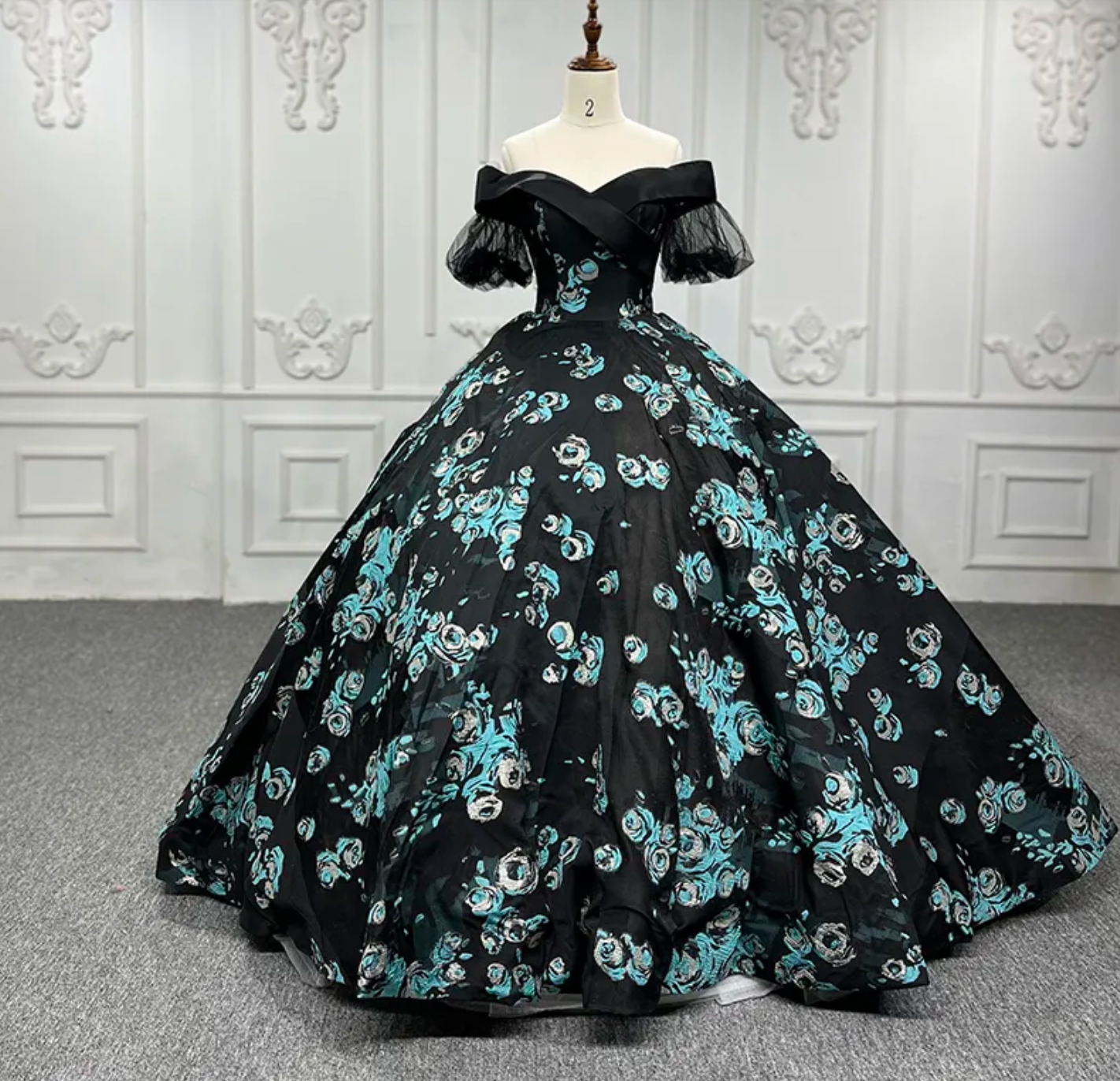 Quinceanera Dress Black With Blue Ball Gown