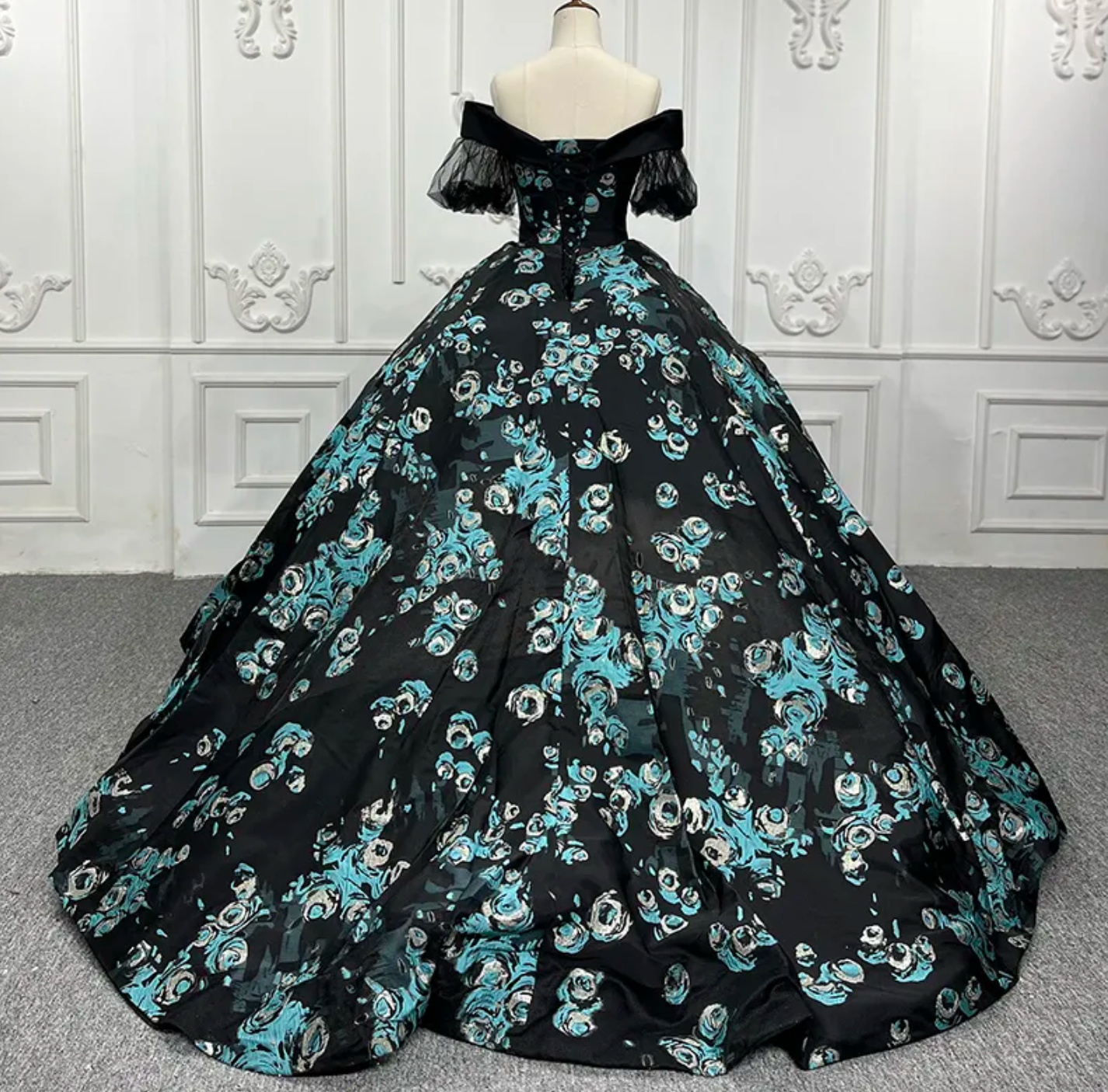 Quinceanera Dress Black With Blue Ball Gown