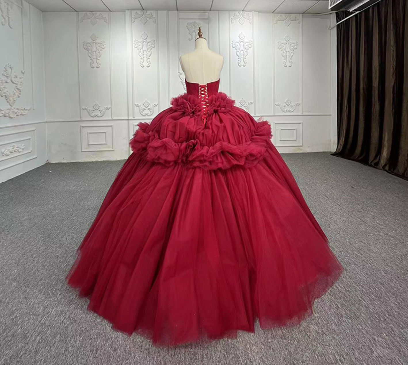 Quinceanera Dress Peplum Red Sleveless Ball Gown