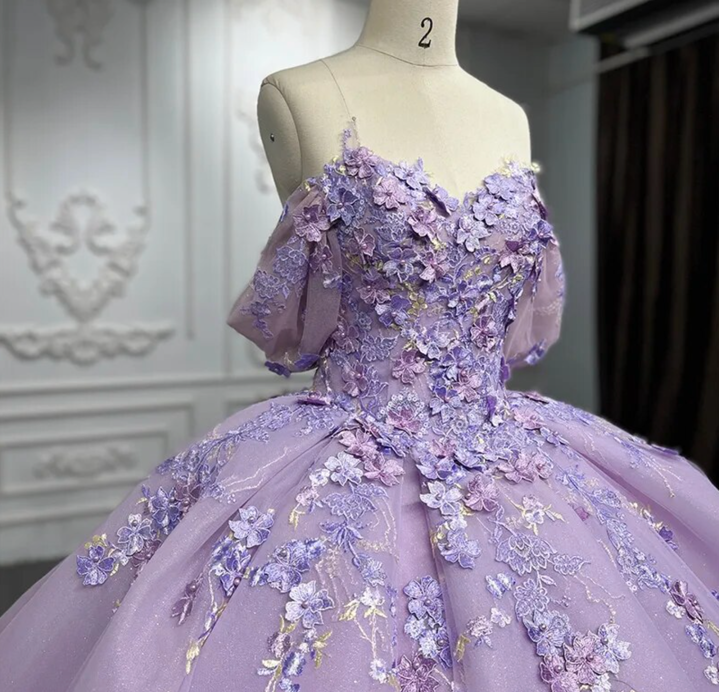 purple flower quince dress Three-Dimensional Floral Embroidered Quinceanera Dress