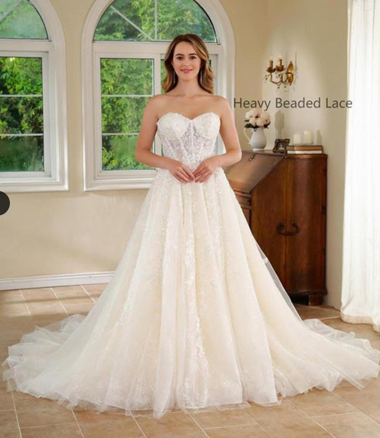 Vestido de novia de corte A con encaje ilusión y lentejuelas