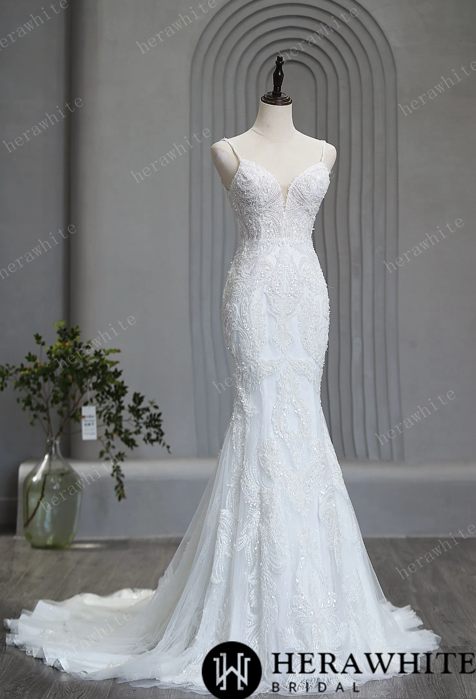 Crepe Lace Wedding Dress Beaded A Line Bridal Gown, this timeless and elegant wedding dress is designed to flatter all figures