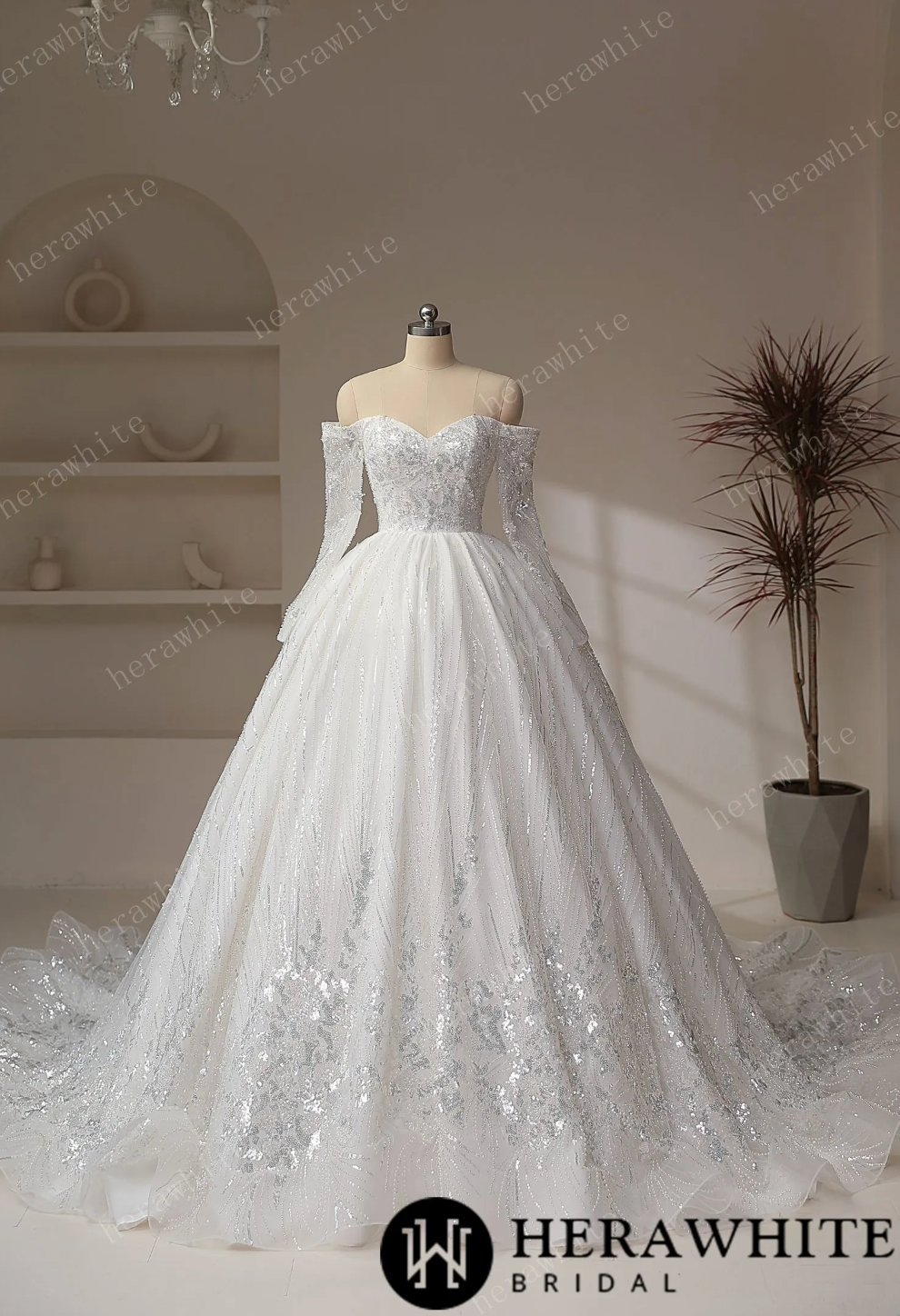 Beaded Lace Wedding Dress Bridal Ball Gown With Train, this wedding dress features exquisite design with a sweetheart neckline