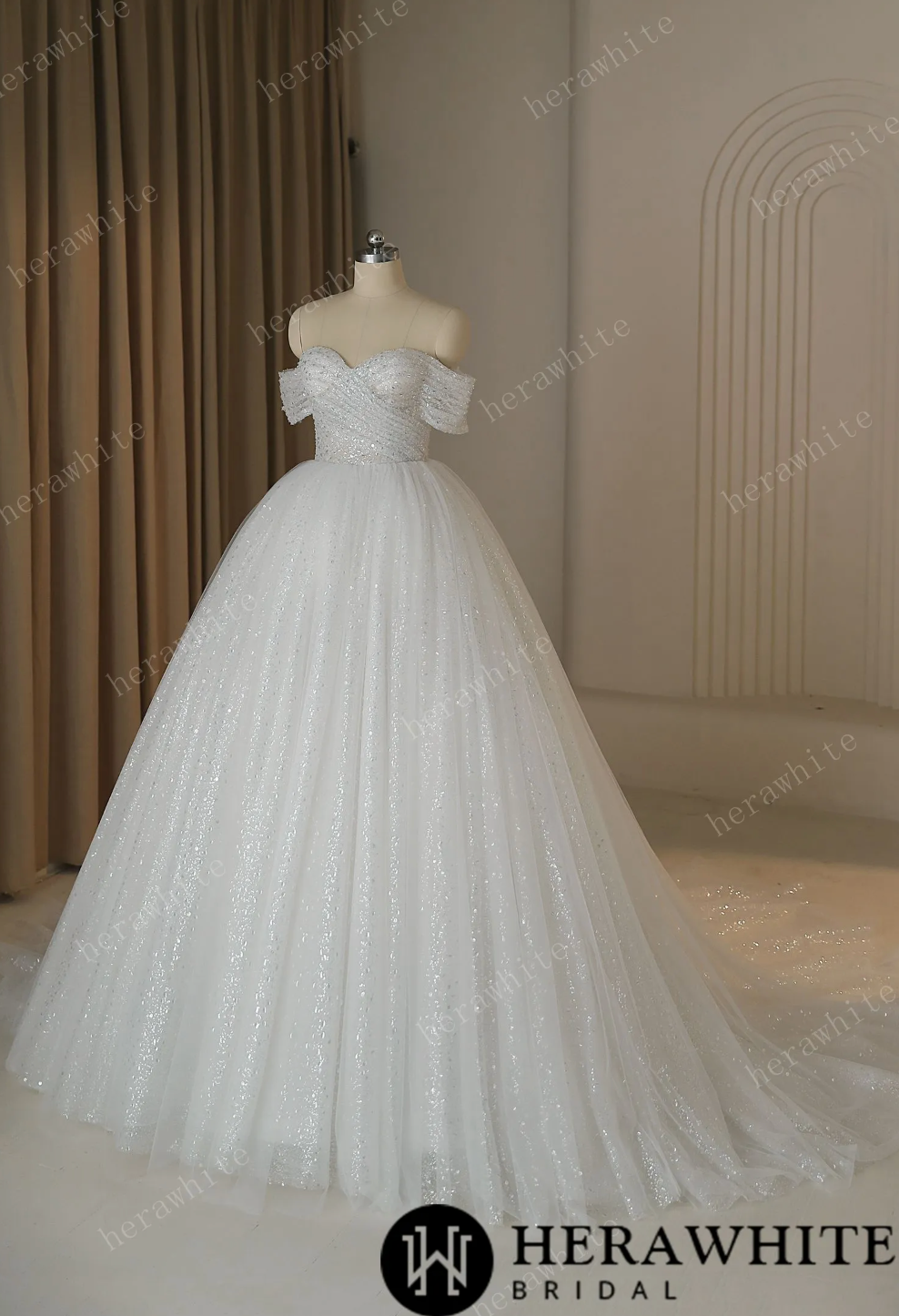 Glitter Tulle A Line Wedding Dress Sleeveless Bridal Gown, Indulge in the captivating radiance of this stunning wedding gown. Luxurious tulle fabric 