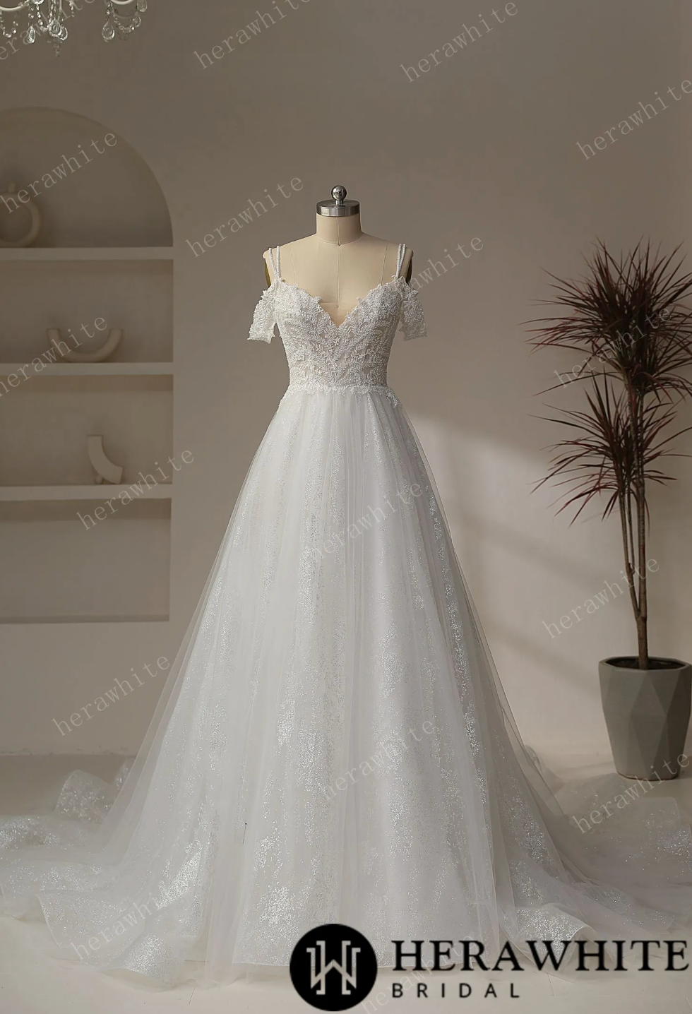 Beaded Lace A Line Wedding Dress Illusion V Neckline Bridal Gown, You're about to look breathtaking walking down the aisle in this style, featuring a beaded 