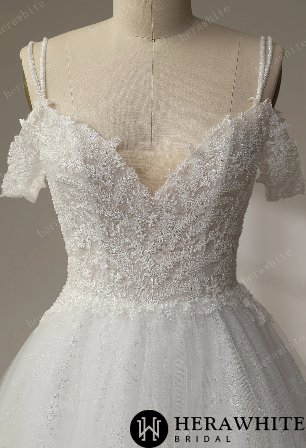 Beaded Lace A Line Wedding Dress Illusion V Neckline Bridal Gown, You're about to look breathtaking walking down the aisle in this style, featuring a beaded 