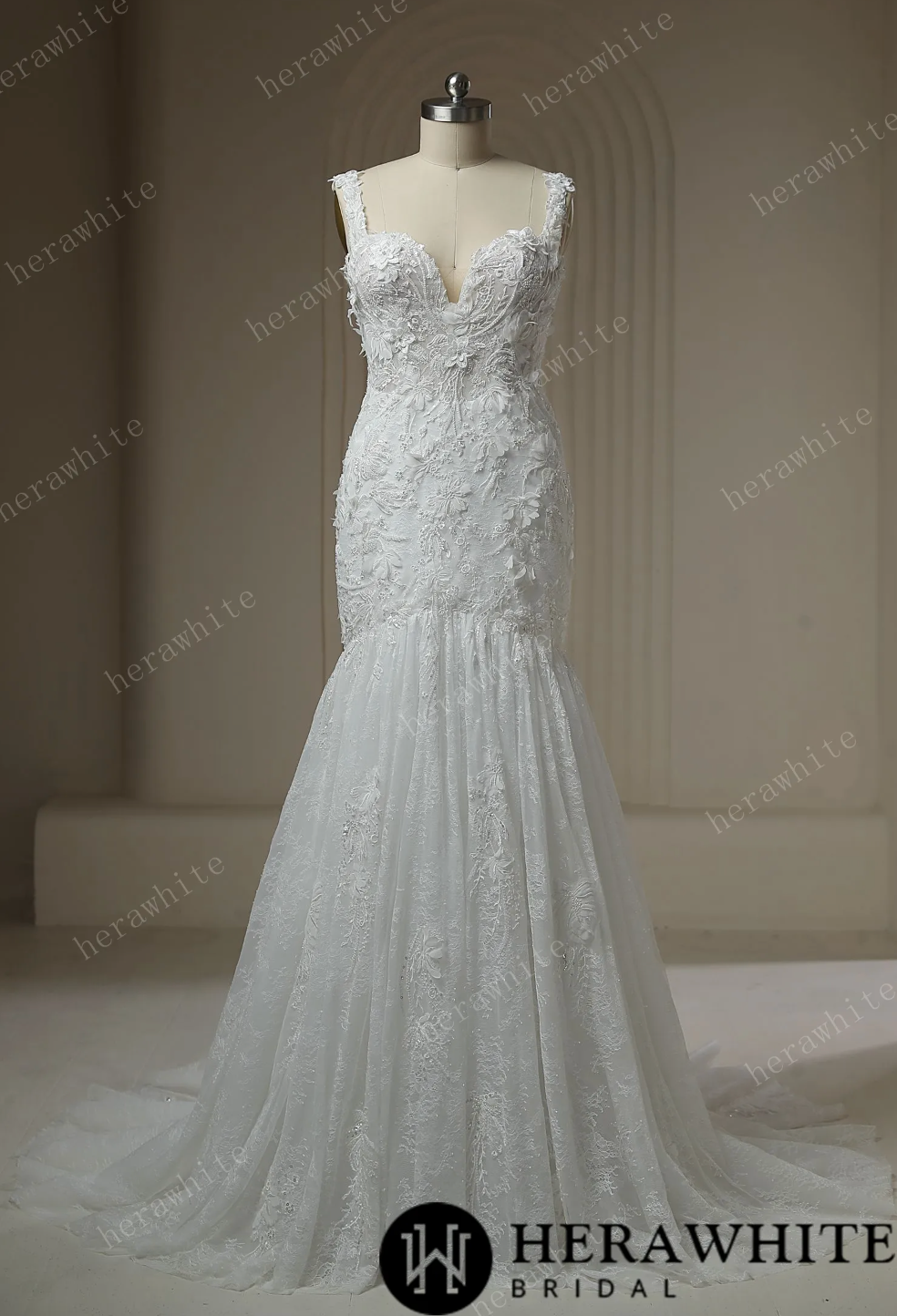 Lace Trumpet Wedding Dress Lace Up Back 