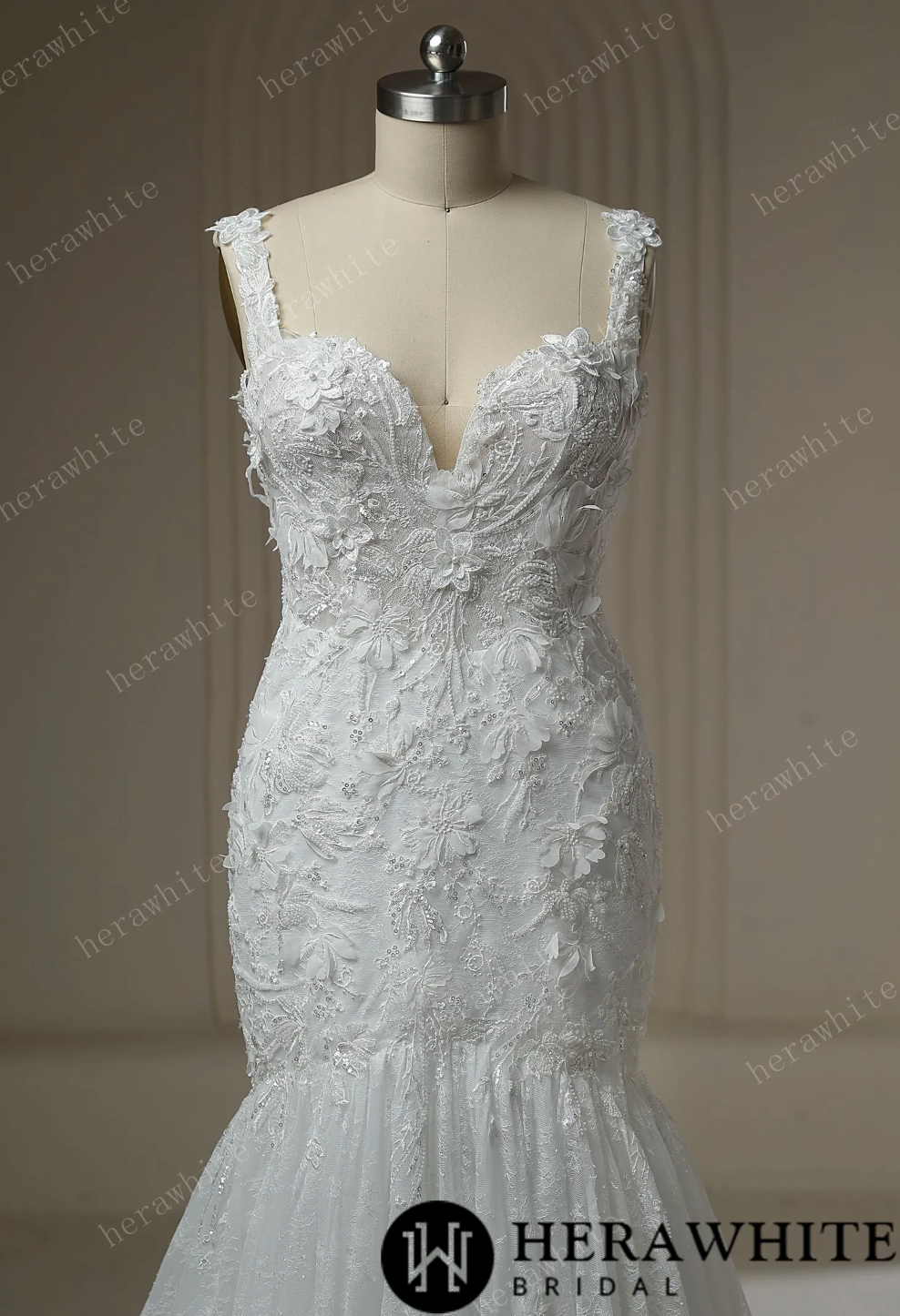 Lace Trumpet Wedding Dress Lace Up Back 