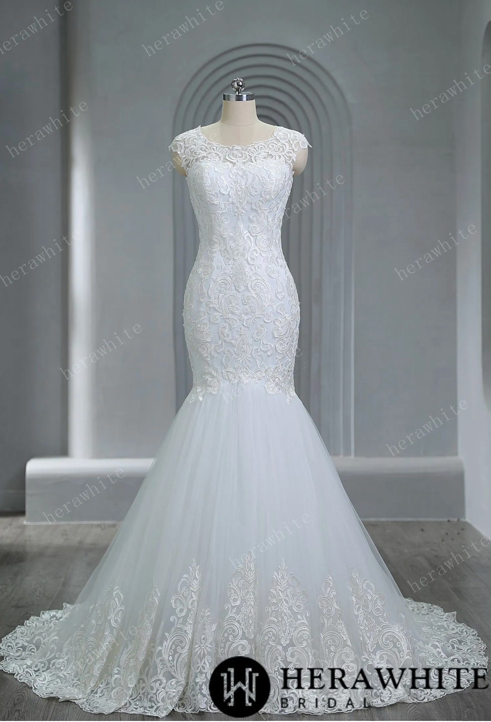 Mermaid Lace Bateau Neckline Wedding Dress
