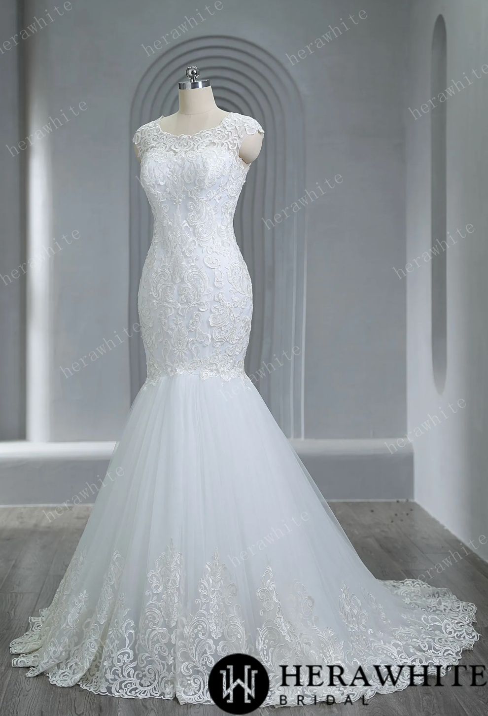 Mermaid Lace Bateau Neckline Wedding Dress