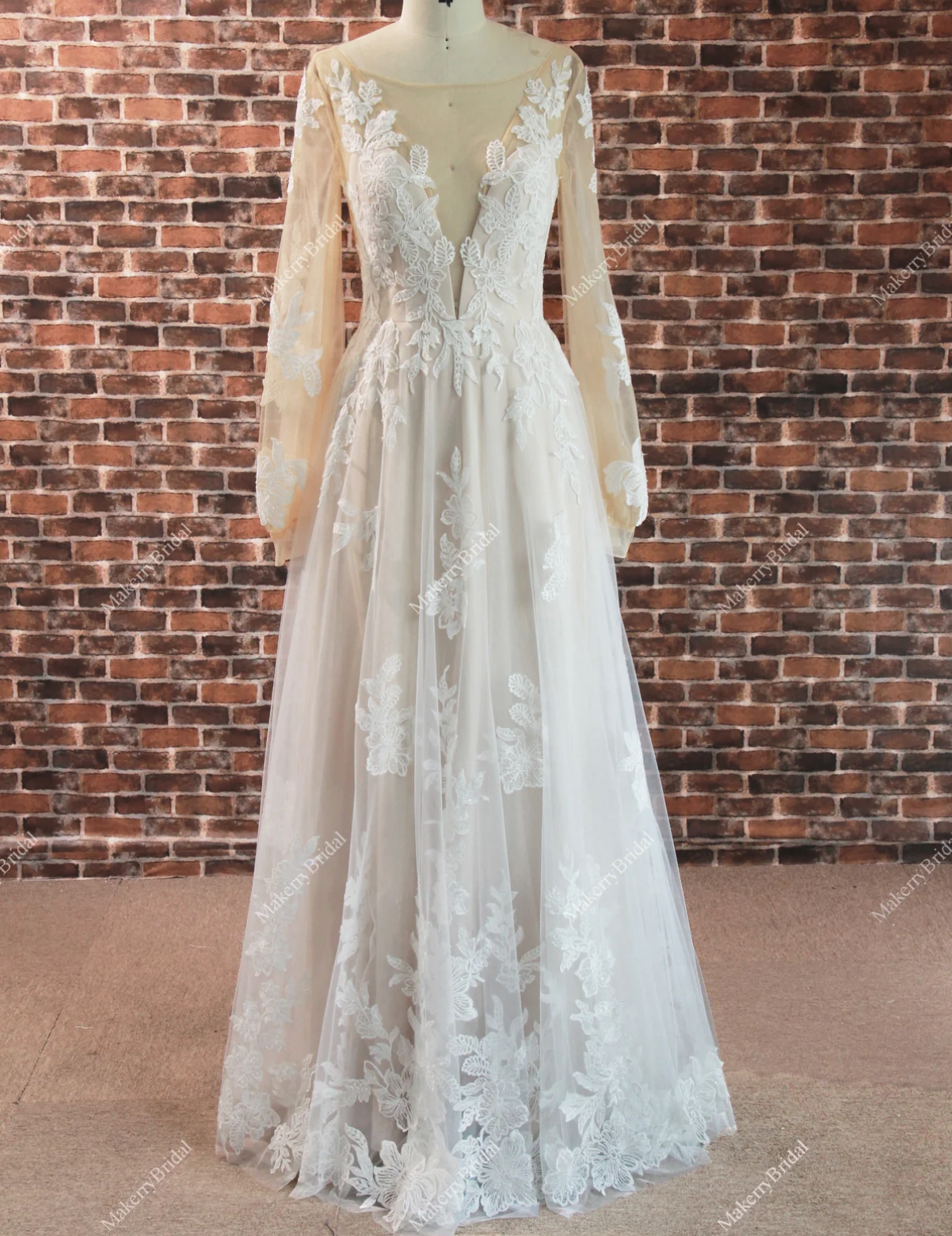 Wedding Dress Long-Sleeve A Line Lace Bridal Gown