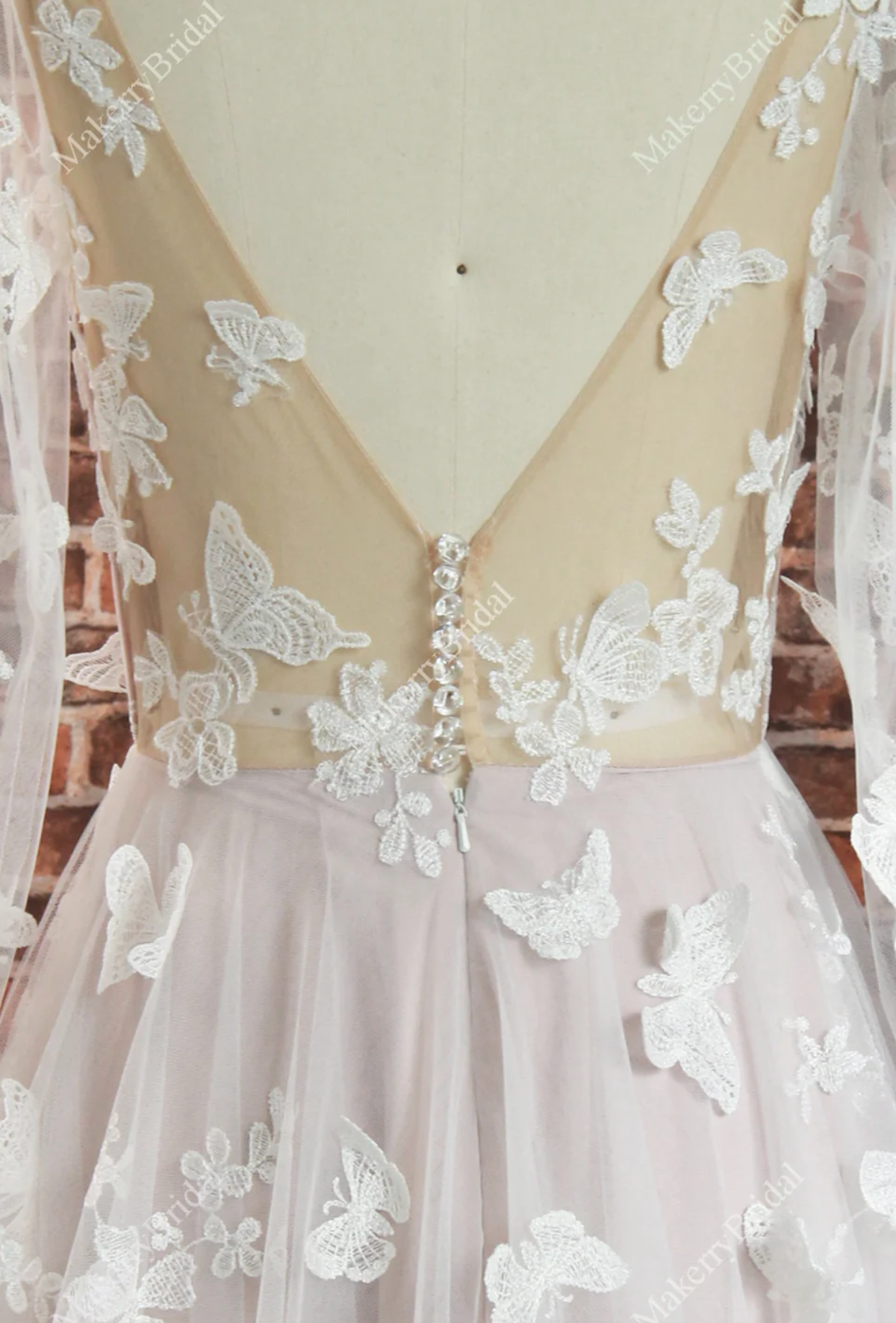 butterfly wedding dress Wedding Dress Boho Lace Butterfly Pattern With Long Sleeves Ivory/Ivory / 8