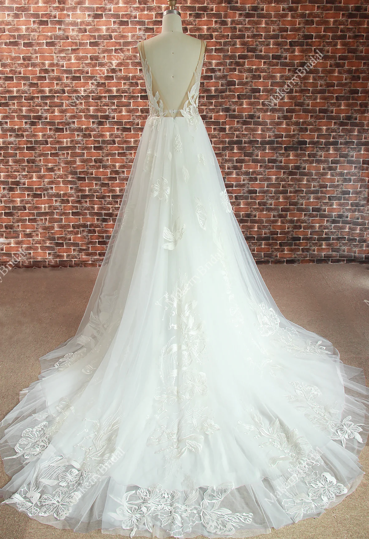 Wedding Dress Floral Lace A Line With Train Bridal Gown