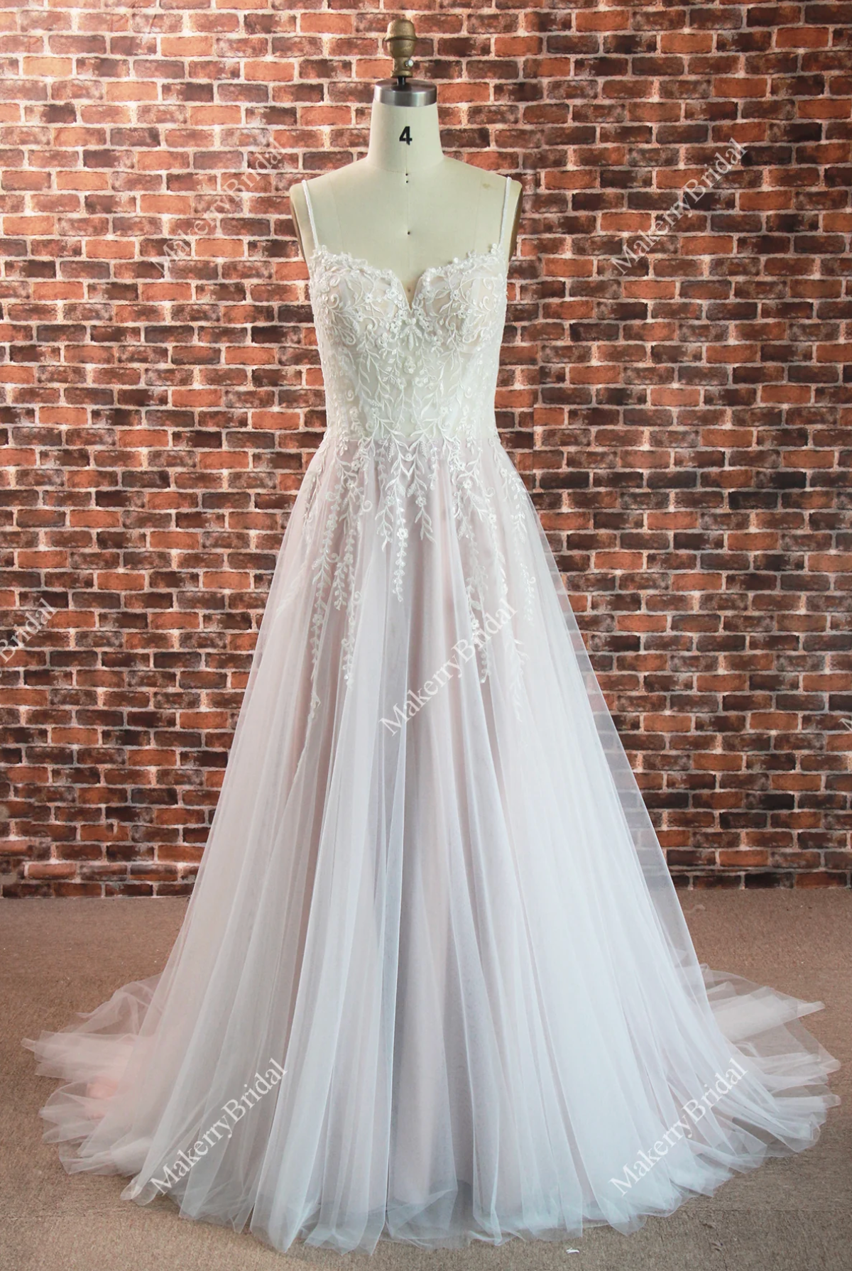 Wedding Dress A-Line with Spaghetti Straps With Train