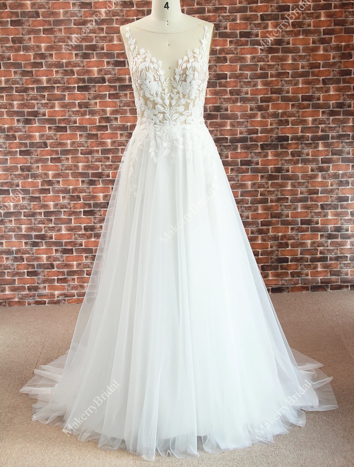 Wedding Dress Illusion Neckline A Line With Train