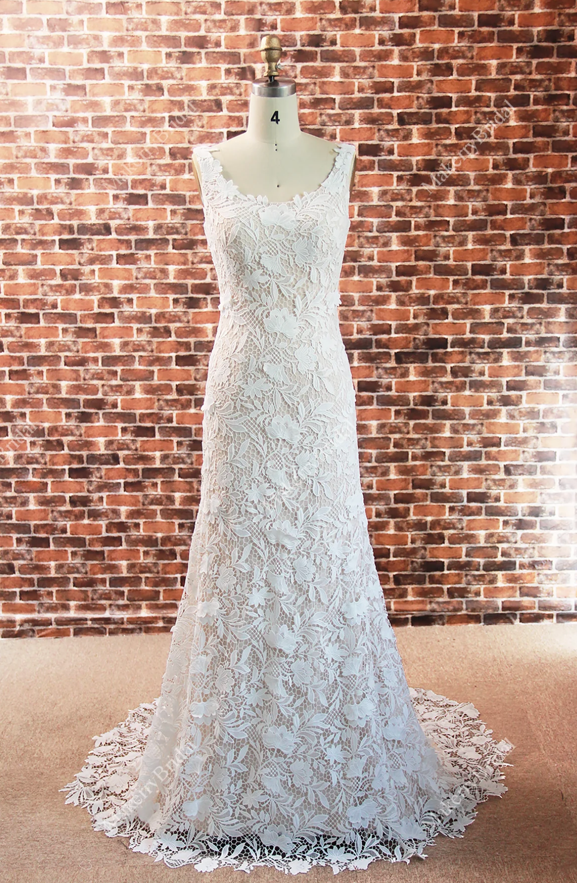 Wedding Dress Floral Lace With Bateau Neckline Bridal Gown